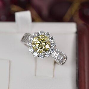 Certified 3.0 ct Moissanite Lemon Yellow Wedding Engagement Ring sz 8